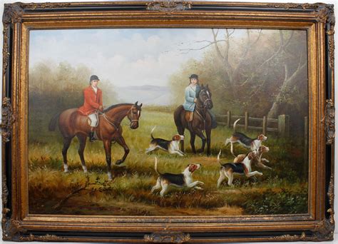 Lot - ROBINSON FOX HUNT DOG SCENE OIL PAINTING