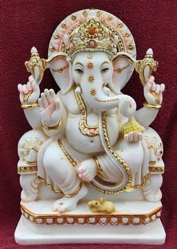 White And Gold Feet Ganesh Ji Marble Statue At Rs In Alwar