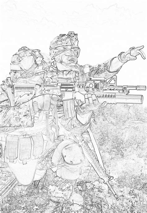 Us Marines In Combat Action Coloring Grayscale Coloring Books