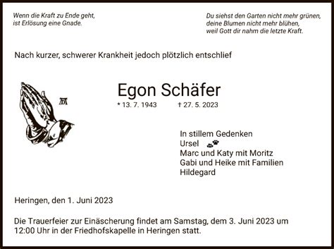 Traueranzeigen von Egon Schäfer trauer hersfelder zeitung de