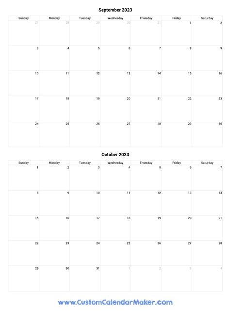 September and October 2023 Calendar | Custom Calendar Maker