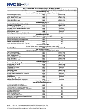 Fillable Online Nyc Application Fy Exam Schedule For Website