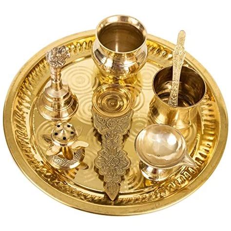 Traditional Handcrafted Brass Puja Pooja Thali Aarti Bartan Plate Se