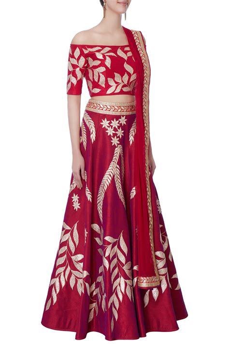 Buy Vandana Sethi Pink Raw Silk Embroidered Lehenga Set Online Aza Fashions