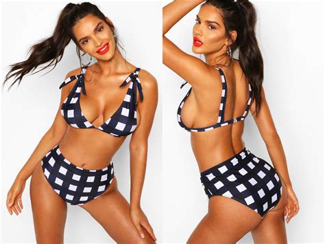 Boohoo Zestaw bikini z wysokim stanem w kratkę 42 14901272255 Allegro pl