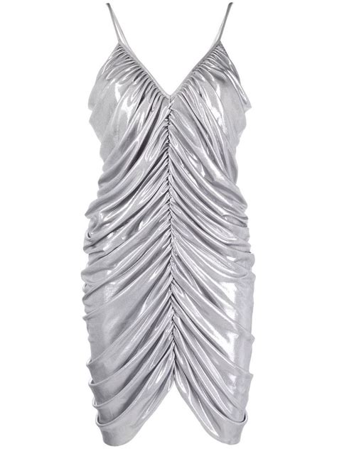 Norma Kamali Diana Ruched Metallic Mini Dress Grey In Metallic