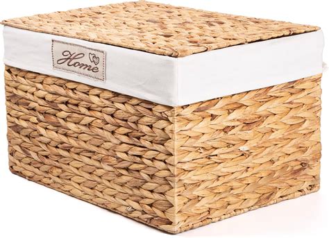 Woodluv Medium Grey Wicker Storage Basket Trunk Chest Hamper Lidded