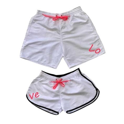 Kit Short Casal Moda Praia Bermuda Love Moz O Combinando Hyve Moda