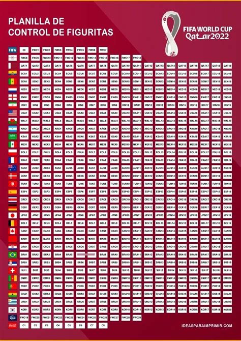 Planilla Control Album Figuritas Qatar 2022 Imprimible Y Cromos