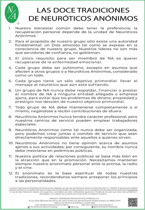 Nac Cartel Enunciado De Las Doce Tradiciones De Na Neur Ticos An Nimos