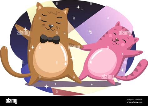 Zwei Katzen Dancing Cartoon Illustration Stock Vektorgrafik Alamy