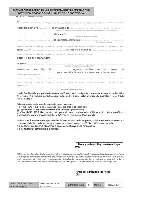 Carta De Autorizacion De Uso De Informacion De Empresa Carta De AutorizaciÓn De Uso De