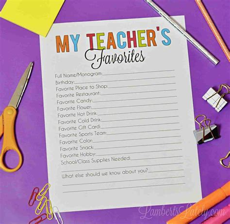 Teacher Favorite Things Free Printable Lamberts Lately