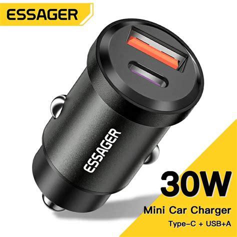 Essager USB typ C ładowarka samochodowa 30W szybkie ładowanie QC PD 3 0