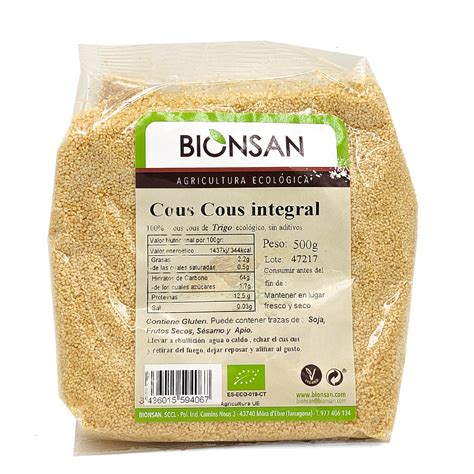 Cous cous de trigo integral ecológico 500gr Bionsan