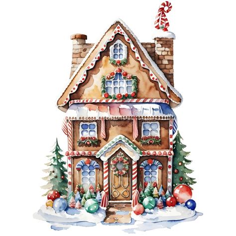 Watercolor Gingerbread House Christmas Illustration Stock Photo