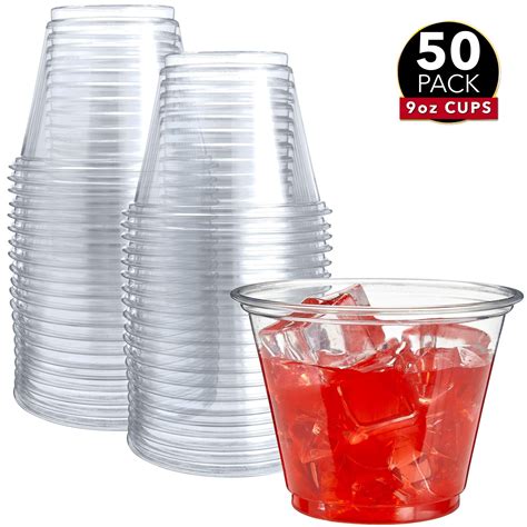 50 Clear Plastic Cups | 9 oz Plastic Cups | Clear Disposable Cups | PET ...