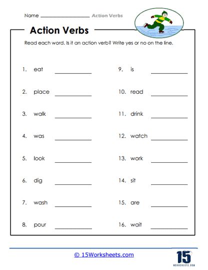 Action Verbs Worksheets