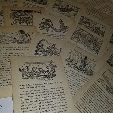 Vintage Book Pages Sepia Tone Text Illustrations Etsy