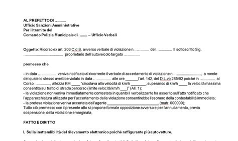 Modulo Ricorso Violazioni Codice Della Strada Autovelox