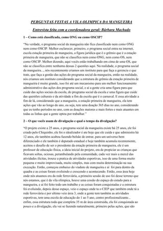 Perguntas Feitas A Vila Olimpica Pdf