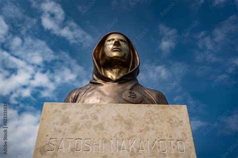 Portrait Of The Statue Of Satoshi Nakamoto Mysterious Founder Of