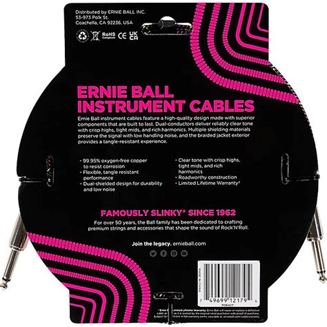 Ernie Ball Braided Instrument Cable Straight Straight 10 Ft Purple