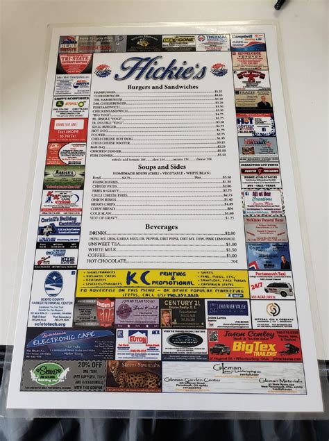 Menu at Hickie's Hamburger Inn fast food, New Boston