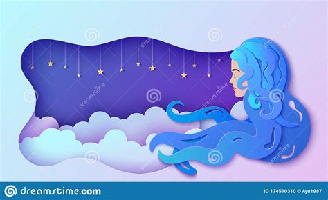 Sleeping Girl In Paper Cut Style Young Woman Sleep And Dreaming Stock