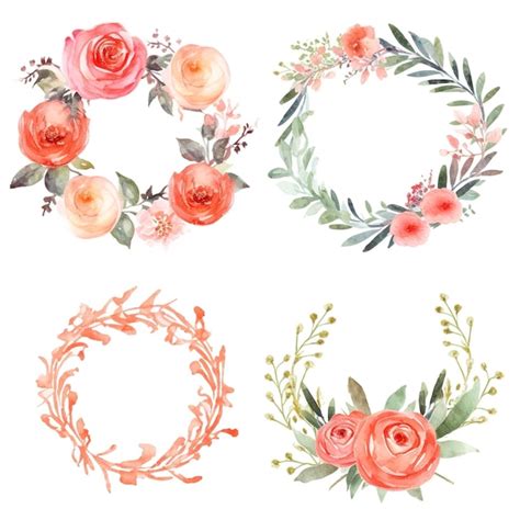 Premium AI Image Wreaths Set Floral Frames Watercolor Flowers Roses