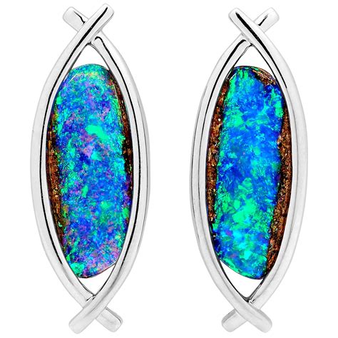 Australian 1873ct Boulder Opal And Diamond Drop Earrings 18k White