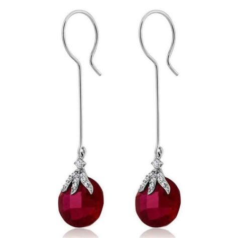 Brilliant 2 60 Carat Red Ruby And Cz Silver Drop Dangle Earrings 14k White Gold Fn Ebay