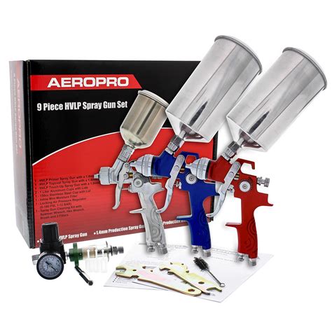 Tcp Global Brand Hvlp Spray Gun Set 3 Sprayguns With Cups Air Regulator And Maintenance Kit For