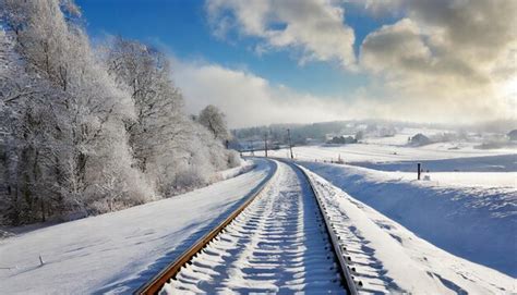 Premium Photo | Railway tracks in snowy winter landscape