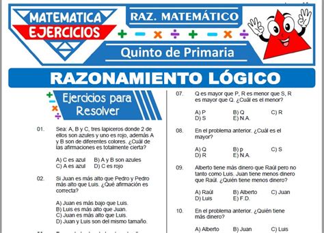 Ejercicios De Razonamiento L Gico Para Quinto De Primaria