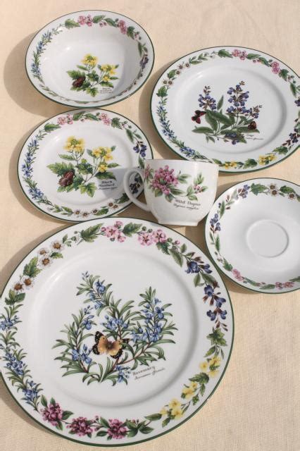 90s Vintage Royal Worcester Herbs Botanical Pattern China Dinnerware