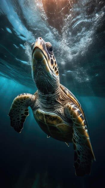 Premium Ai Image Portrait Of A Sea Turtle Swimming Underwater In The