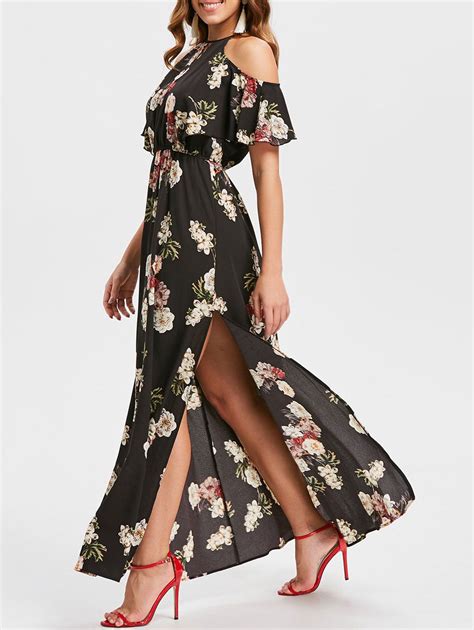 Off Floral Print Cold Shoulder Maxi Dress Rosegal