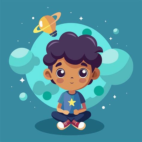 Premium Vector A Boy With A Star On His Shirt Is Sitting In Front Of