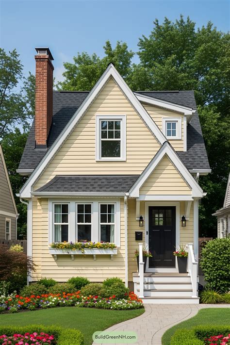 Cozy yellow cottage with a charming porch. Fall head over heels for the