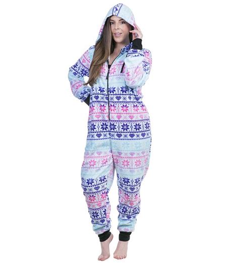 Womens Plus Size Warm And Cozy Plush Adult Onesiepajamasonesies Blue Fair Isle C017yxxu7k4