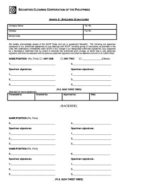 Fillable Online Specimen Signature Cards Securities Clearing