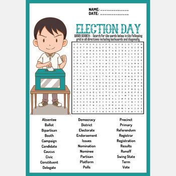 Election Day Word Search Puzzle Worksheet Activit Voting By Mind Games