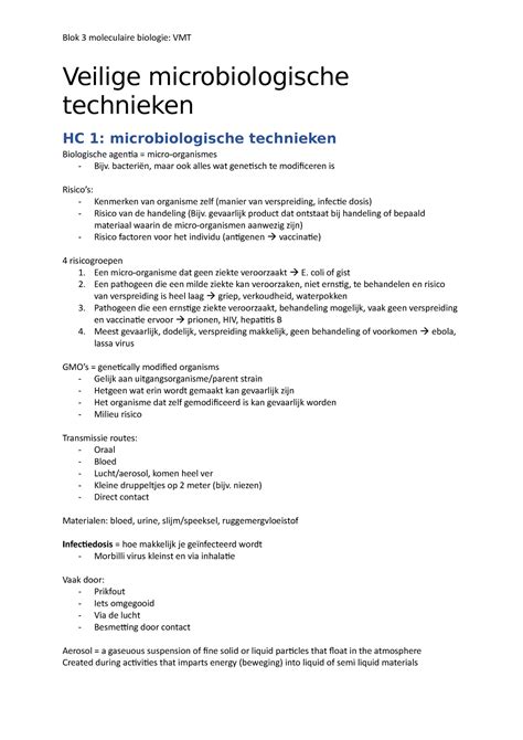 Vmt Vmt Aantekeningen Blok Moleculaire Biologie Vmt Veilige