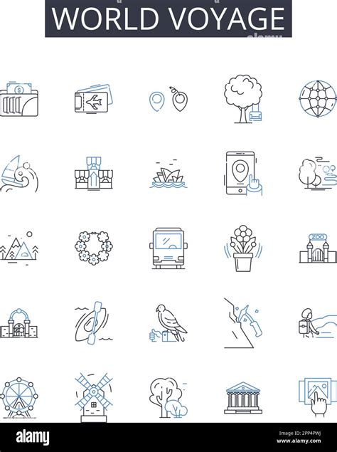 World Voyage Line Icons Collection Global Journey Universal