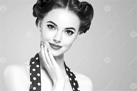 Pin Up Girl Vintage Beautiful Woman Pinup Style Portrait In Retro