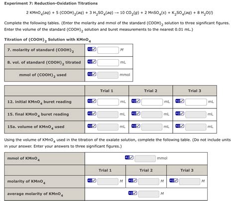 Experiment 7 Reduction Oxidation Titrations Chegg