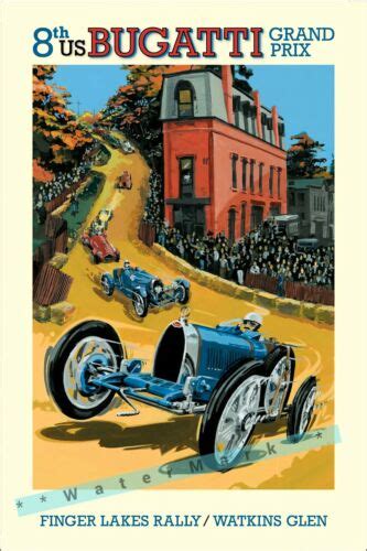 Bugatti Grand Prix Watkins Glen NY Vintage Poster Print Retro Style Art