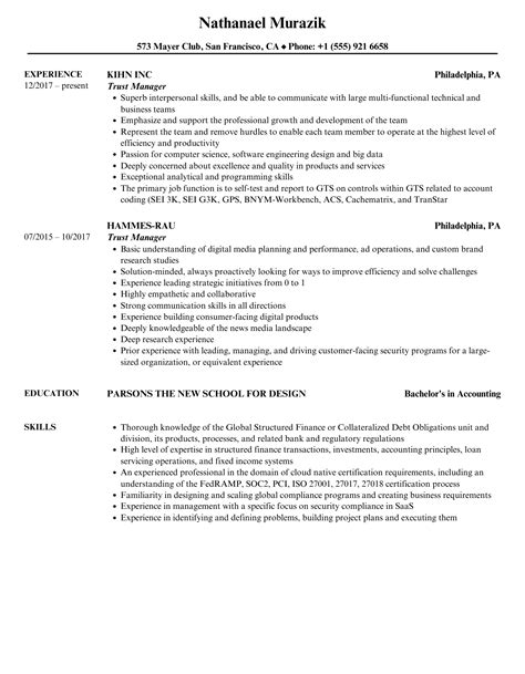 Trust Manager Resume Samples Velvet Jobs