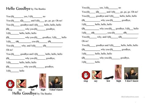 Hello Goodbye - Song Lyrics - English ESL Worksheets for distance ...